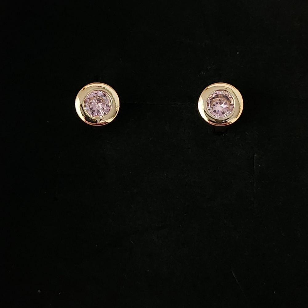NEW 14KGP Pink Crystal Tiny Huggie Hoop Earrings 6mm